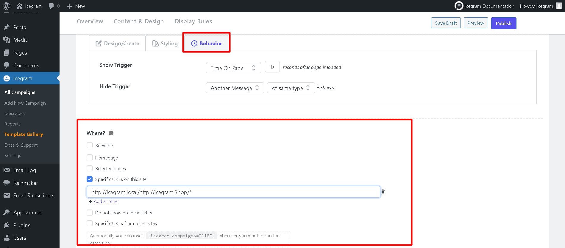 Behavior window