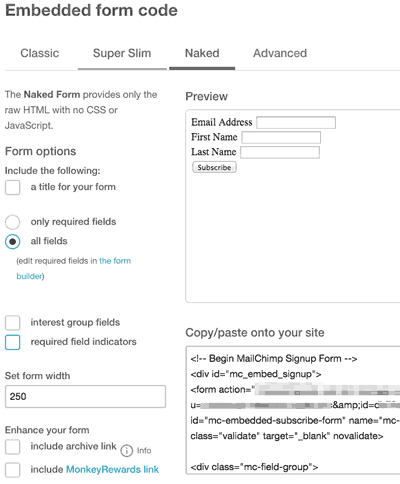 mailchimp-embed-naked-form