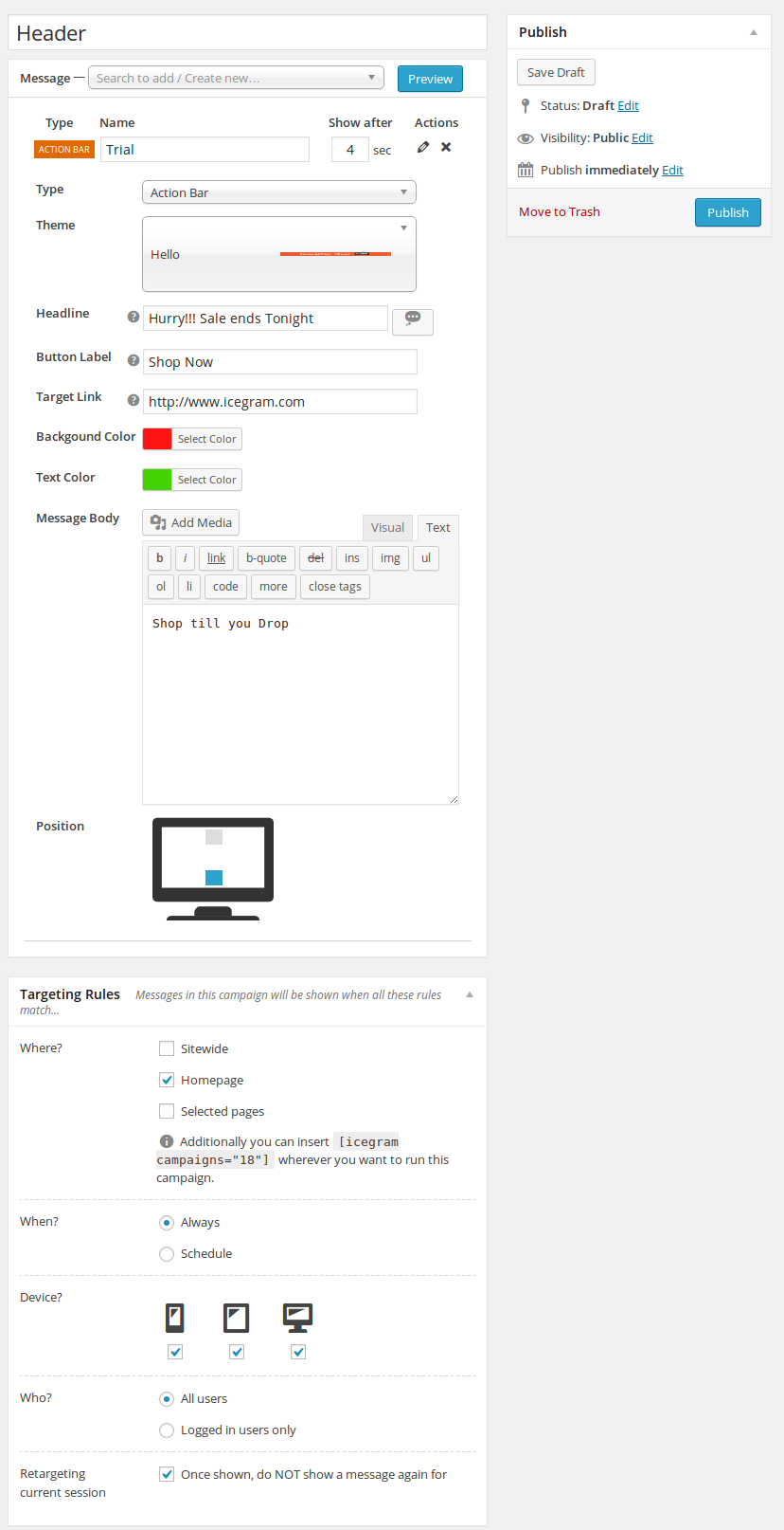 Configuration Panel - Icegram Engage