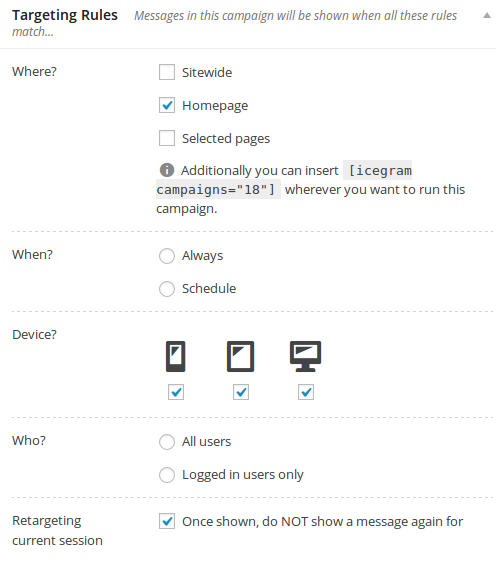 Targeting Options - Icegram Engage