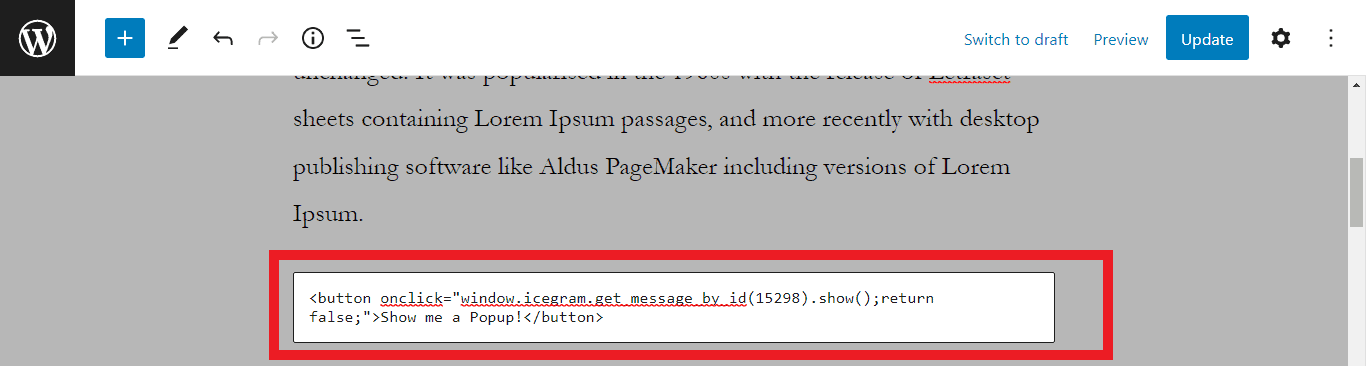 Message shortcode