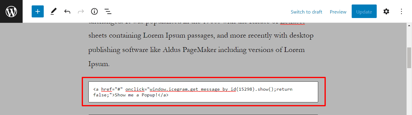 For button code in Message Icegram Engage
