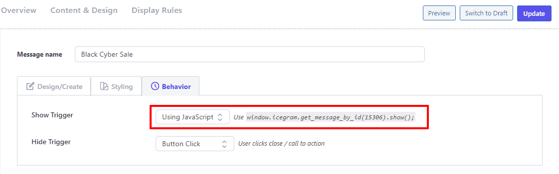 Message button Icegram Engage