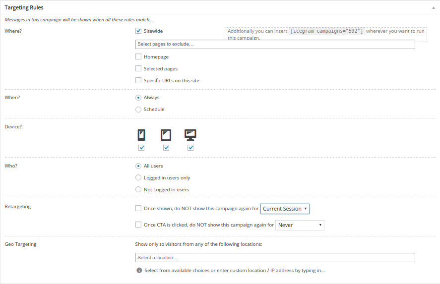 Icegram Engage targeting