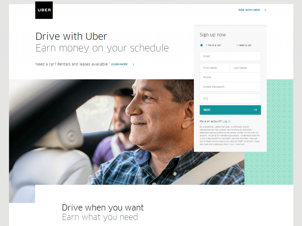 Uber squeeze page