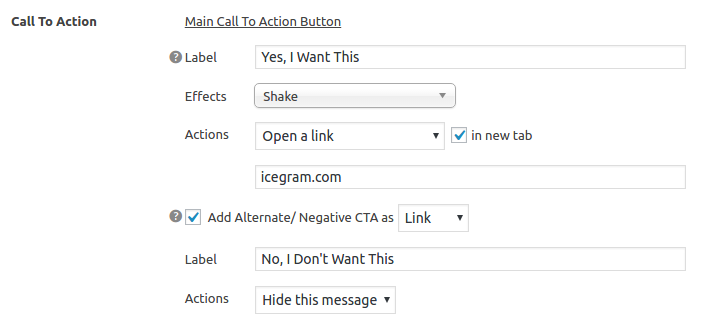 Call to action button options
