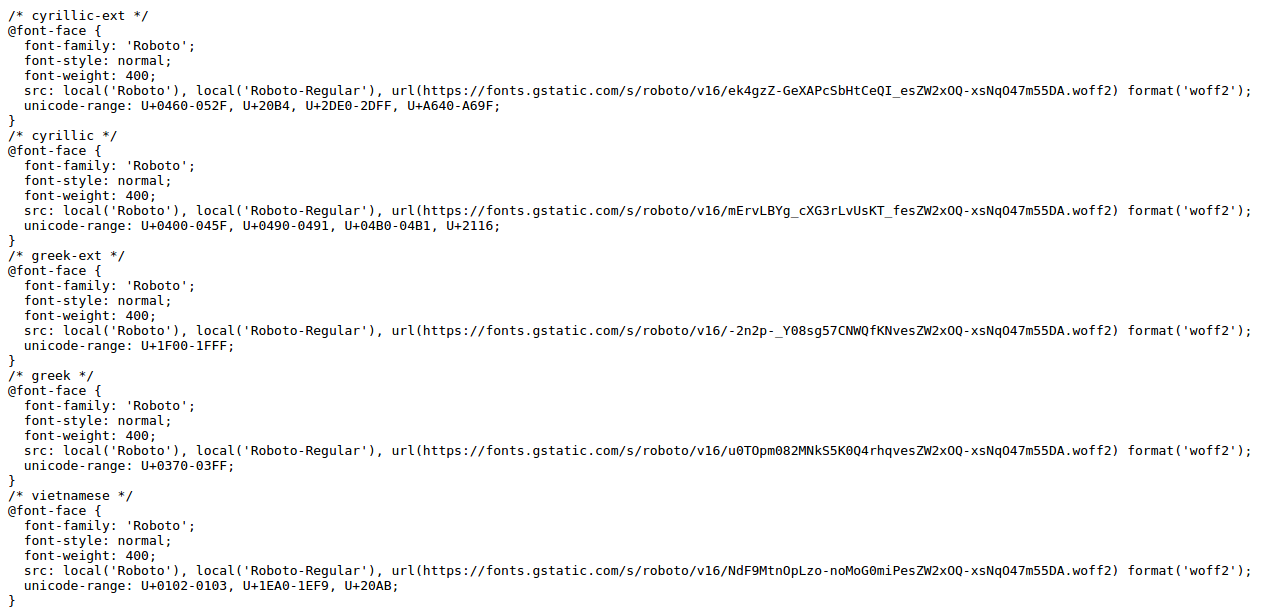 google font CSS