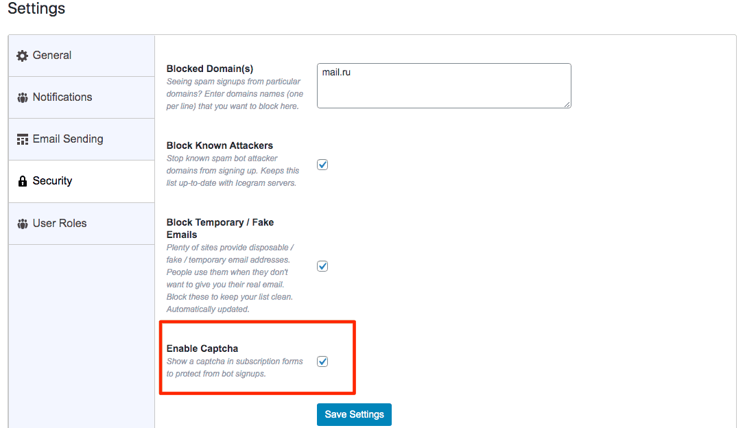 Captcha Settings