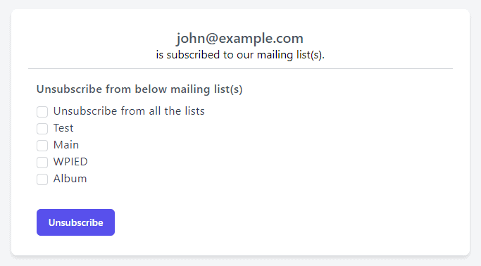 Unsubscribe from specific lists
