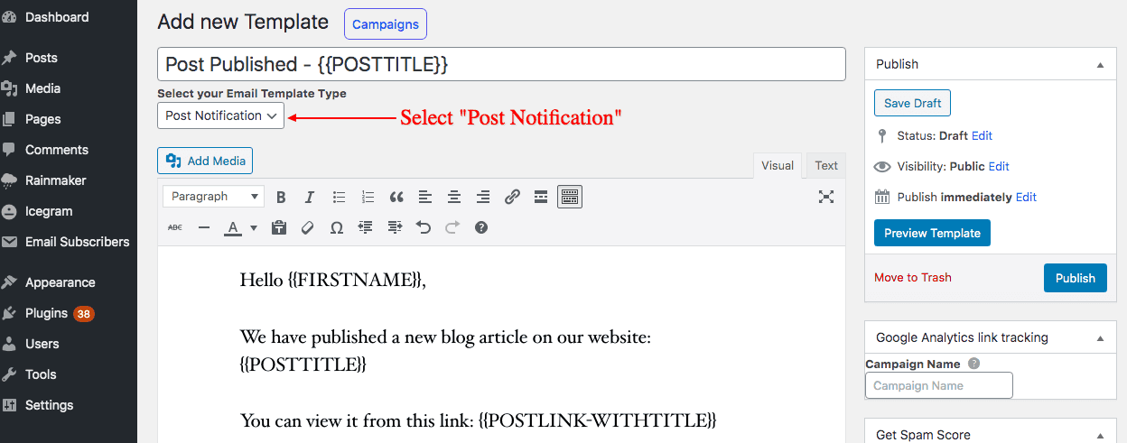 Email subscribers select post notification