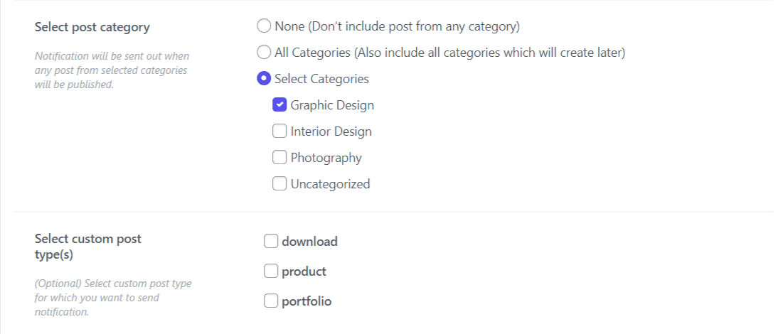 Choosing Post Category & Custom post type