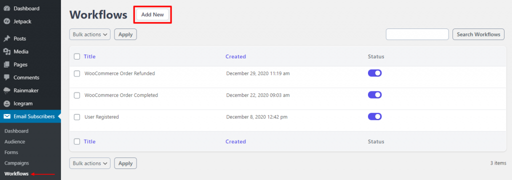 Add new Workflow