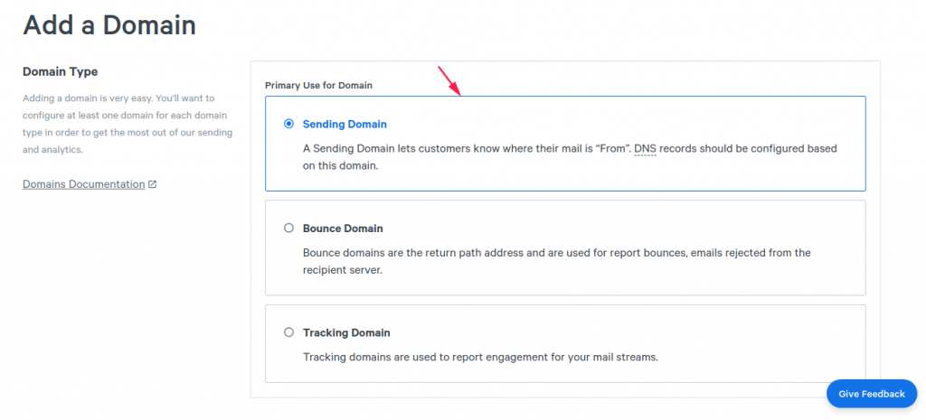 Selecting a sending domain