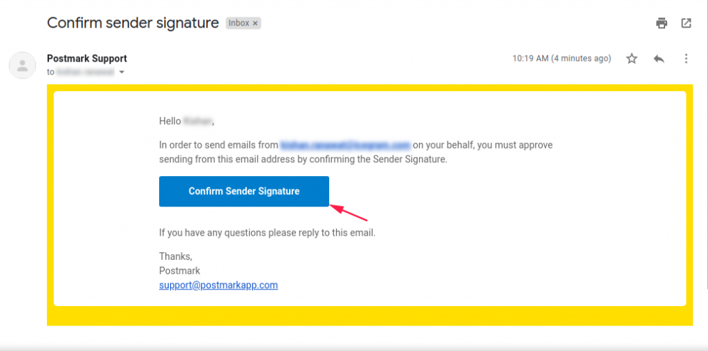 Confirmation Email for Sender signature
