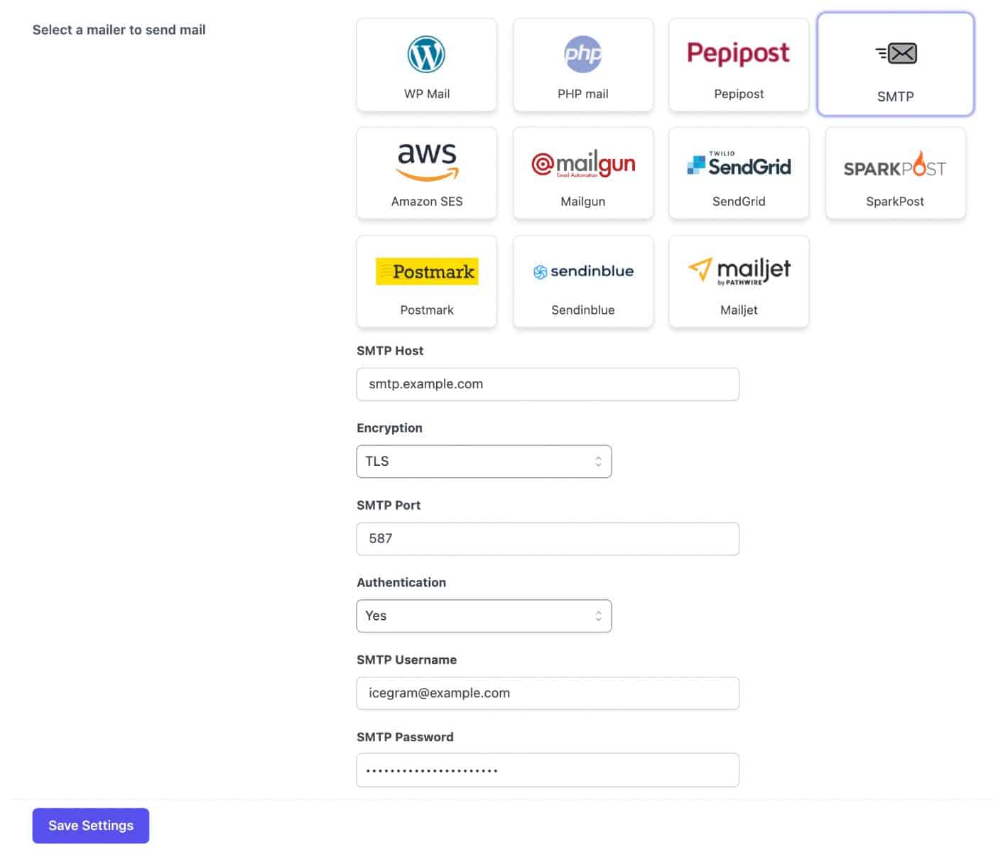 SMTP Settings