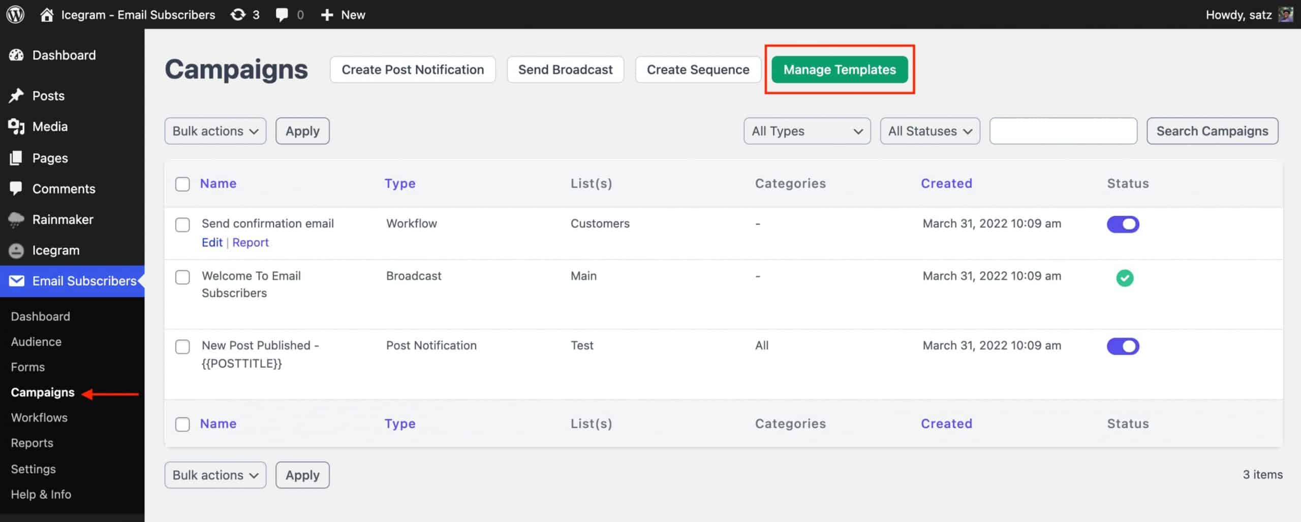 Manage Templates