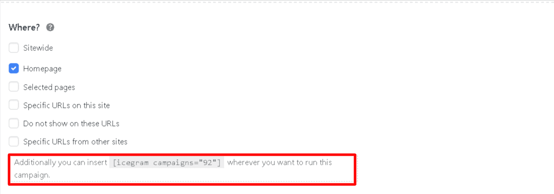 Using Icegram Shortcode to Display Campaign