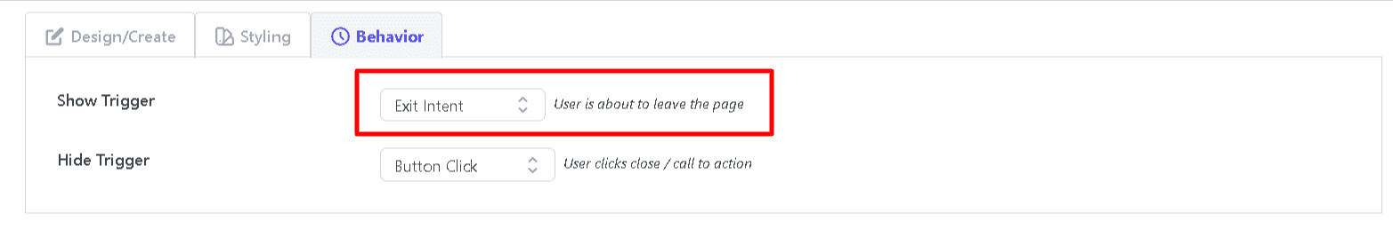 leave the page (Exit Intent)
