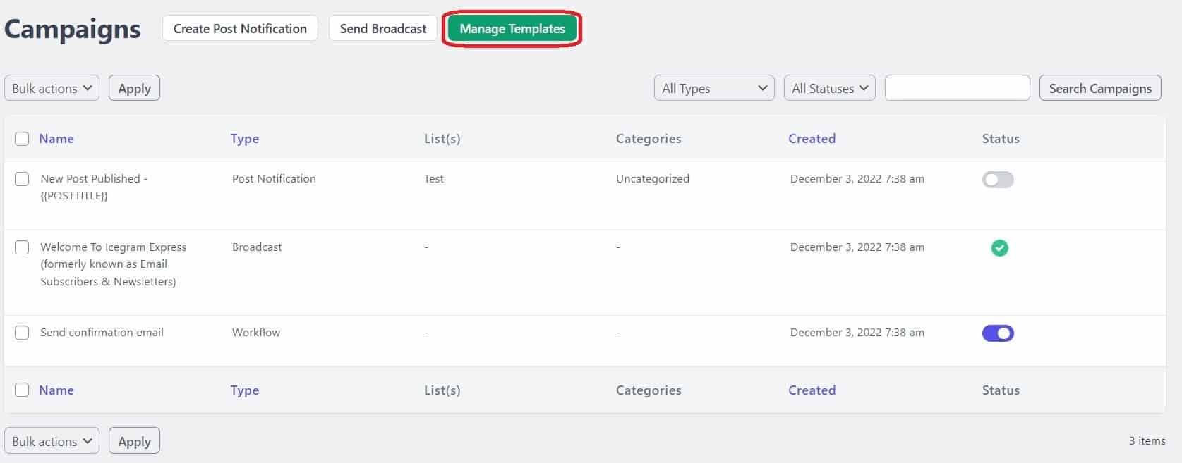 Manage Templates