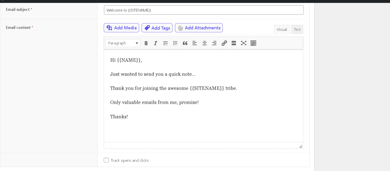 Welcome Email Content Box
