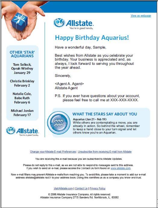 Allstate Email Birthday