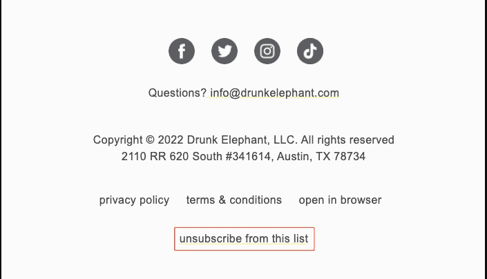 Drunk Elephant Email Footer