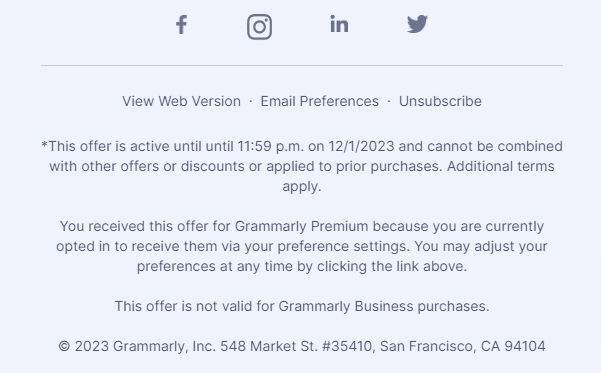 Grammarly email footer